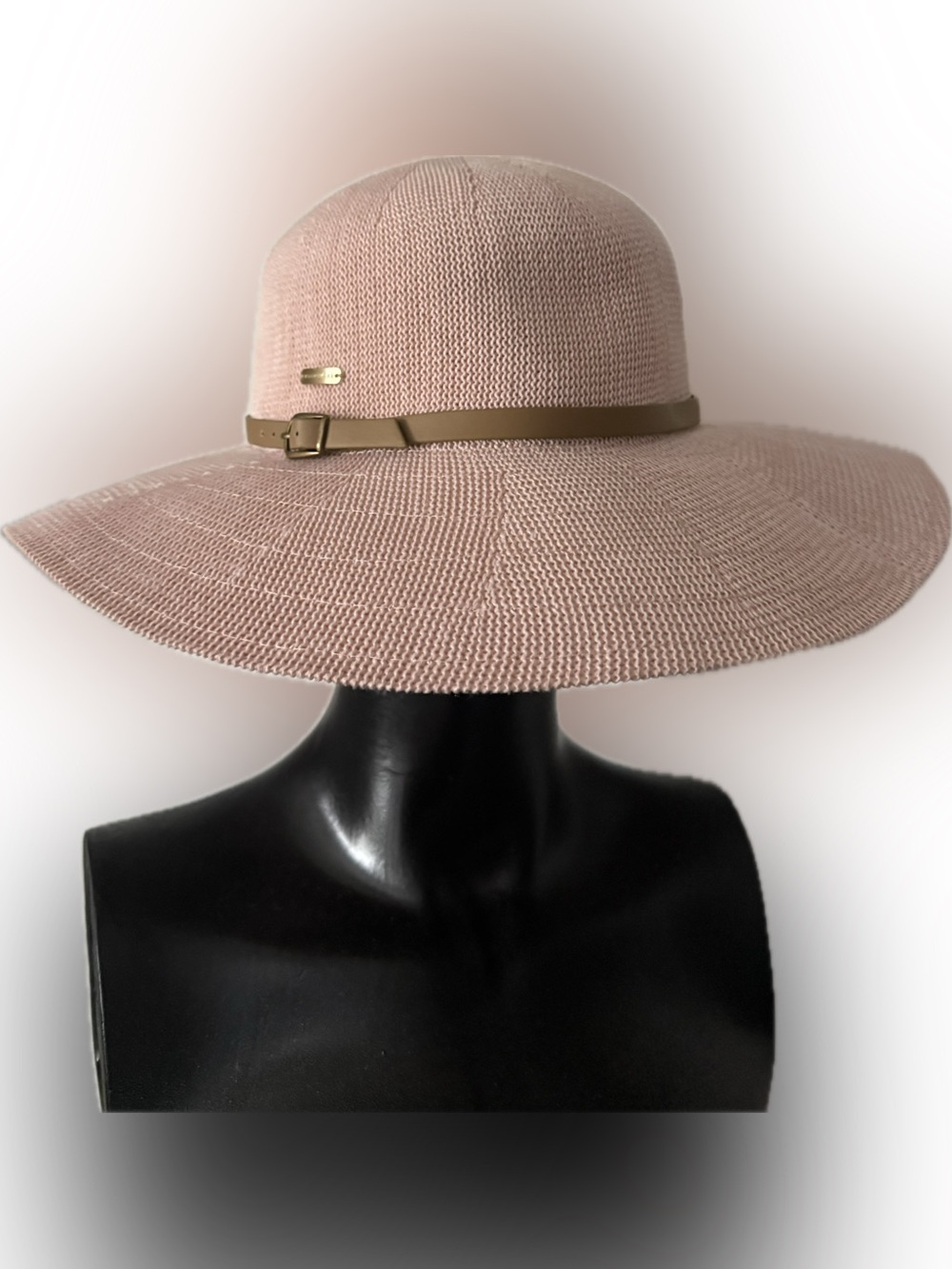 Kooringal Wide-Brim Straw Sun Hat in Blush Pink with Tan adjustable Band cotton